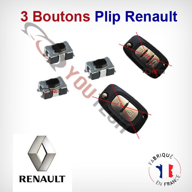 Plip de clé 3 boutons Renault Clio 3, Kangoo, Master, Modus, Trafic